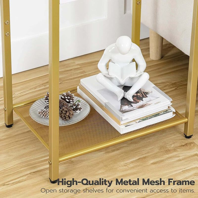 3-Tier End Table with Tempered Glass Shelves, USB and Power Outlet-Gold image number 4