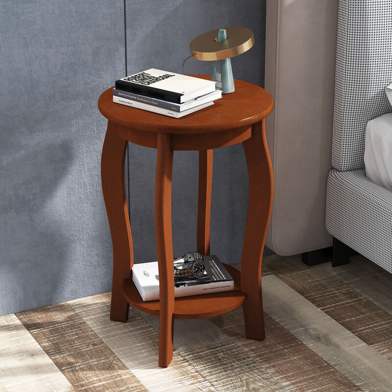 Modern Round End Table with 2-Tier Storage Shelf, Compact Side Table Design