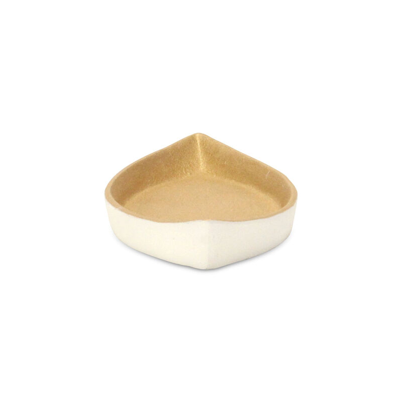 HomeRoots 10" Gold And Off White Cast Iron Oval Boat Shaped Tray image number 3