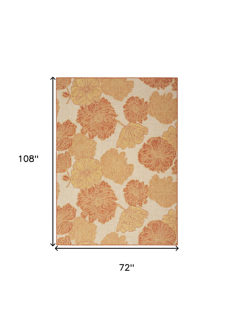 HomeRoots 6' X 9' Orange And Ivory Floral Indoor Outdoor Area Rug image number 6