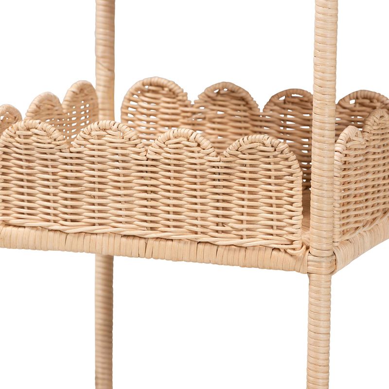 bali & pari Brooks Natural Rattan 3-Tier Storage Shelf &ndash; Handwoven Wicker Display Stand with Scalloped Borders, Coastal Boho Accent Furniture image number 4