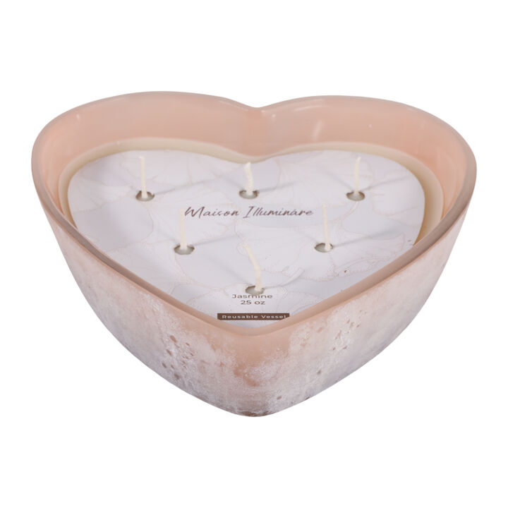 9" 25 Oz Jasmine Heart Shaped Soda Glass Candle, B