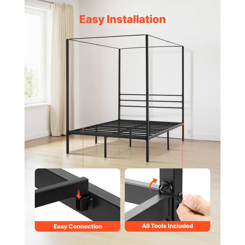 Full Size Metal Canopy Bed Frame, Minimalist Four Poster Design image number 4