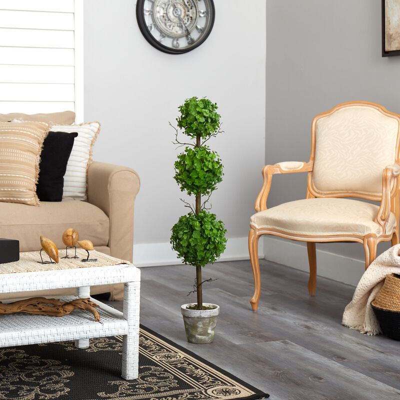 Hivvago 3 Feet Eucalyptus Triple Ball Topiary Artificial Tree