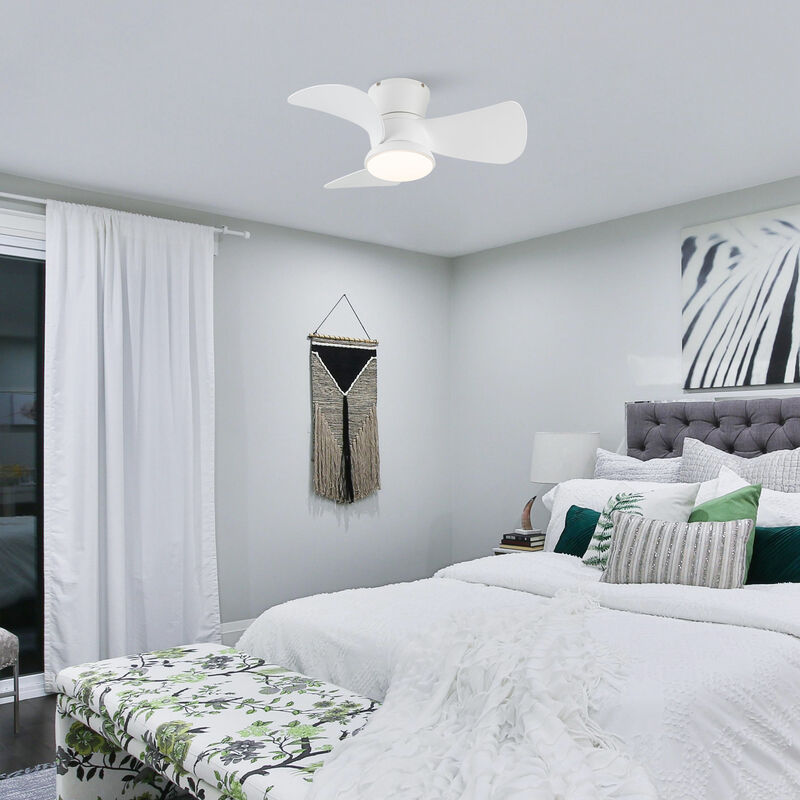 31 in. Matte White Integrated LED Propeller Hugger Ceiling Fan with Light and Remote