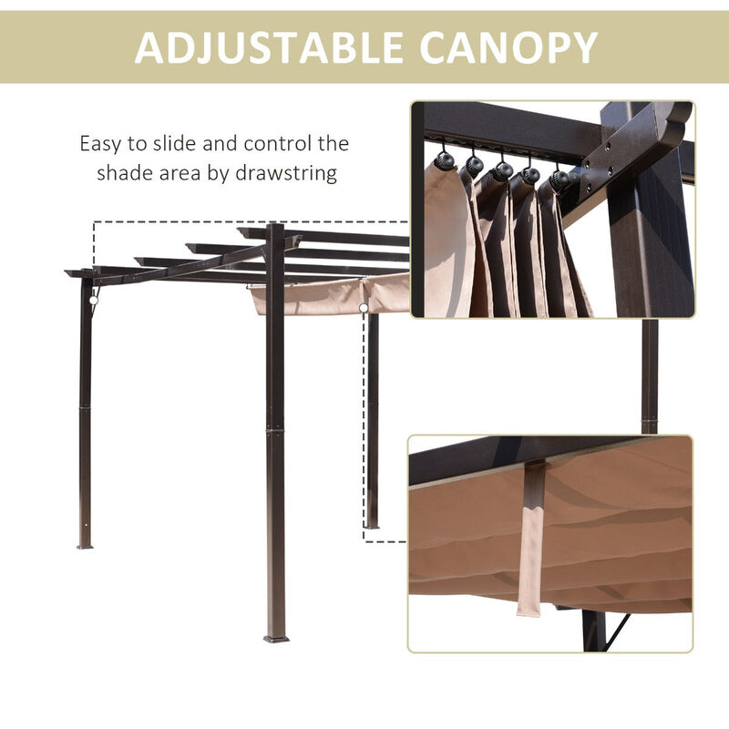 10' x 13'  Outdoor Retractable Pergola Canopy, Aluminum Patio Pergola, Backyard Shade Shelter for Porch Party, Garden, Grill Gazebo - Brown