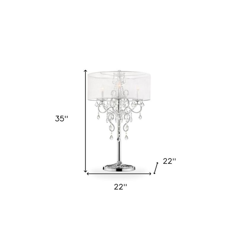 Hivvago Glam Silver Faux Crystal Accent Table Lamp with See Thru Shade