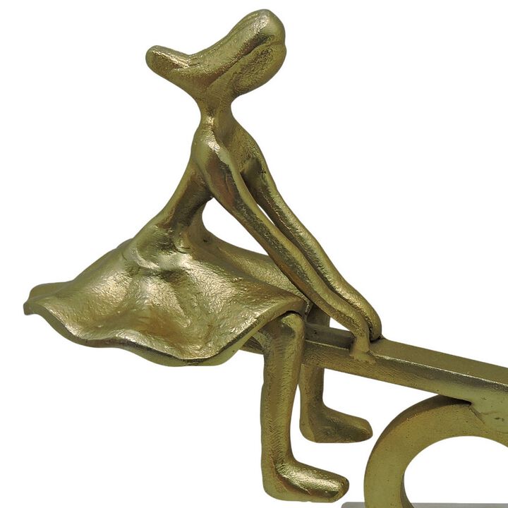 17 Inches Metal Couple on Seesaw Sculpture, Gold- Benzara