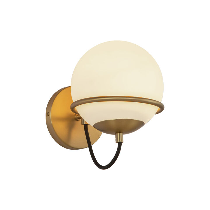 Alba 7-in Aged Brass/Opal Glass 1 Light Damp-Rated Wall/Vanity Light