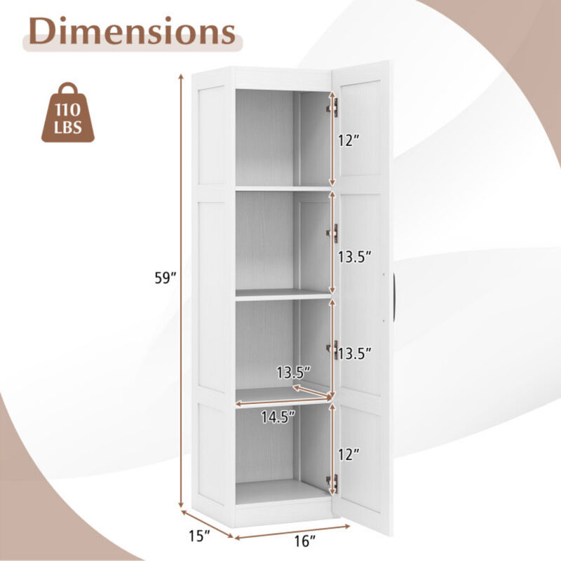 White Tall Storage Cabinet with 4 Shelves for Bathroom Living Room image number 2