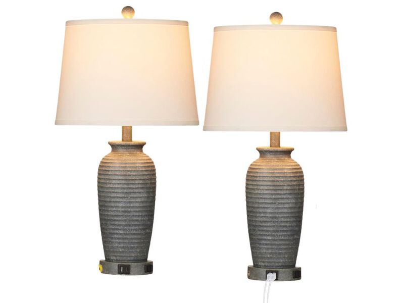 25" Farmhouse Jar Table Lamps Set of 2, 3 Way Touch Control Rustic Bedside Lamps with USB A+C Ports & AC Outlet, Pot Nightstand Lamps for Bedroom Living Room (LED Bulbs Included) image number 0