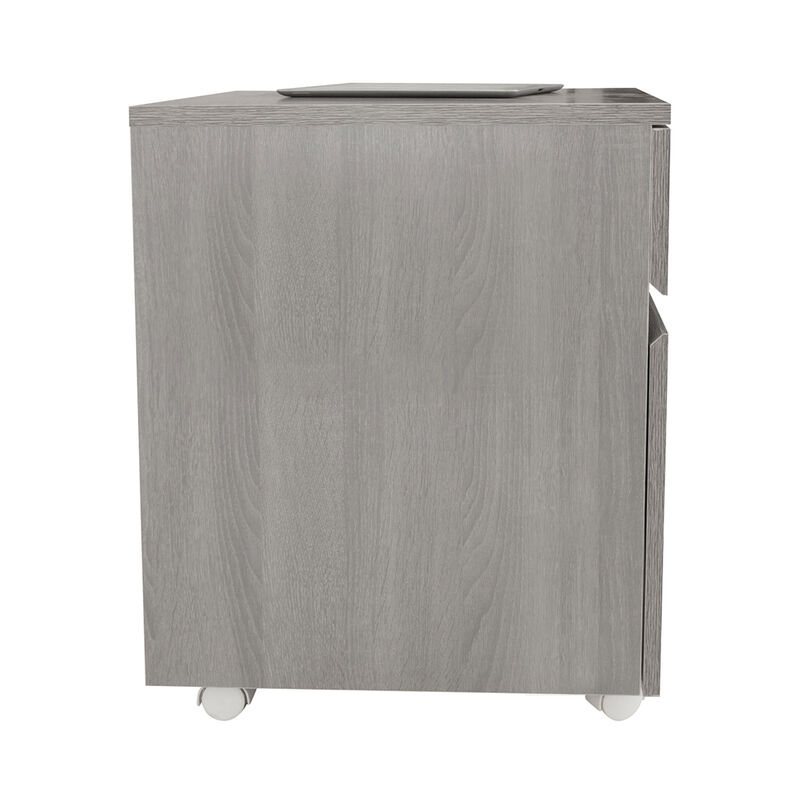 Rolling Two Drawer Vertical Filing Cabinet with Lock and Storage, Grey