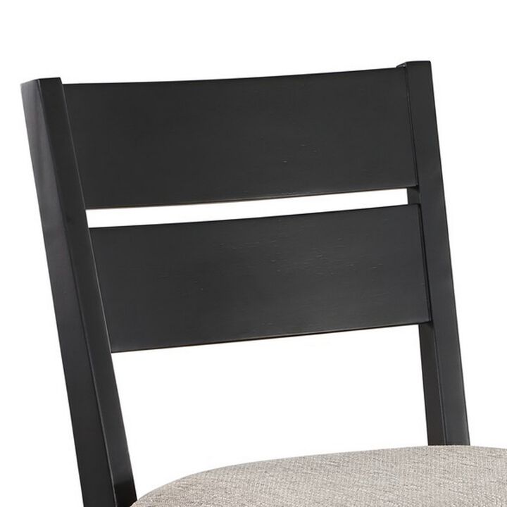 Avenue 34 Inch Side Chair Set of 2, Fabric Upholstery, Wood, Black, Beige  - Benzara
