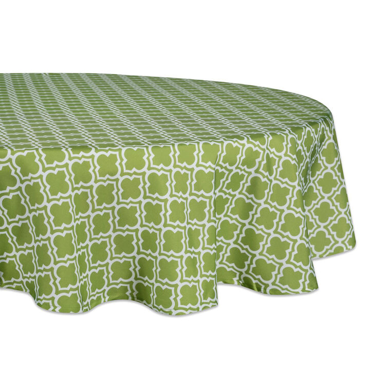 Green and White Lattice Pattern Outdoor Round Tablecloth 60”