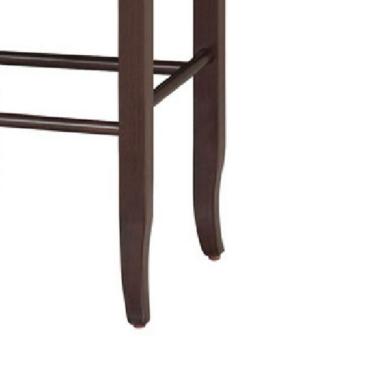 Rush Woven Wooden Frame Barstool with Saber Legs, Beige and Dark Brown-Benzara