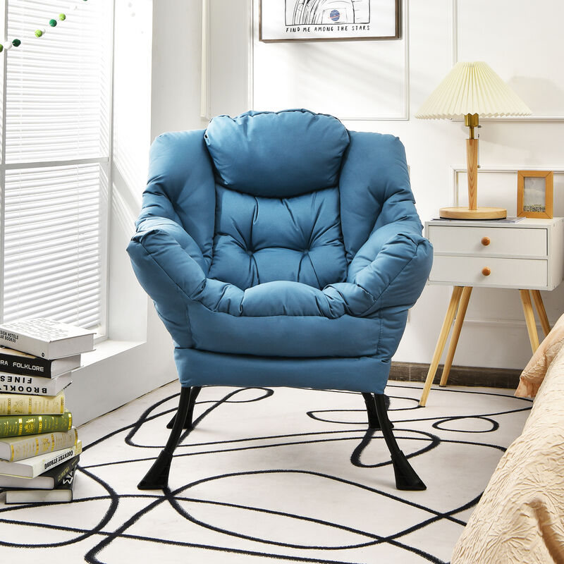 Modern Polyester Fabric Lazy Chair with Steel Frame and Side Pocket