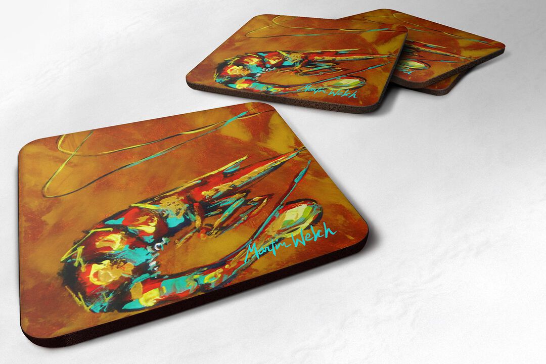 Caroline's Treasures MW1012FC Shrimp Carmel Corn Foam Coasters (Set of 4), 3.5 H x 3.5 W, Multicolor