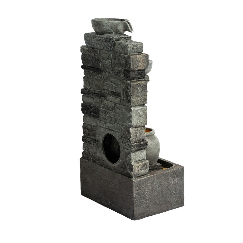 Outdoor 4-Tier Cascading Water Fountain with LED Lights, Gray image number 7