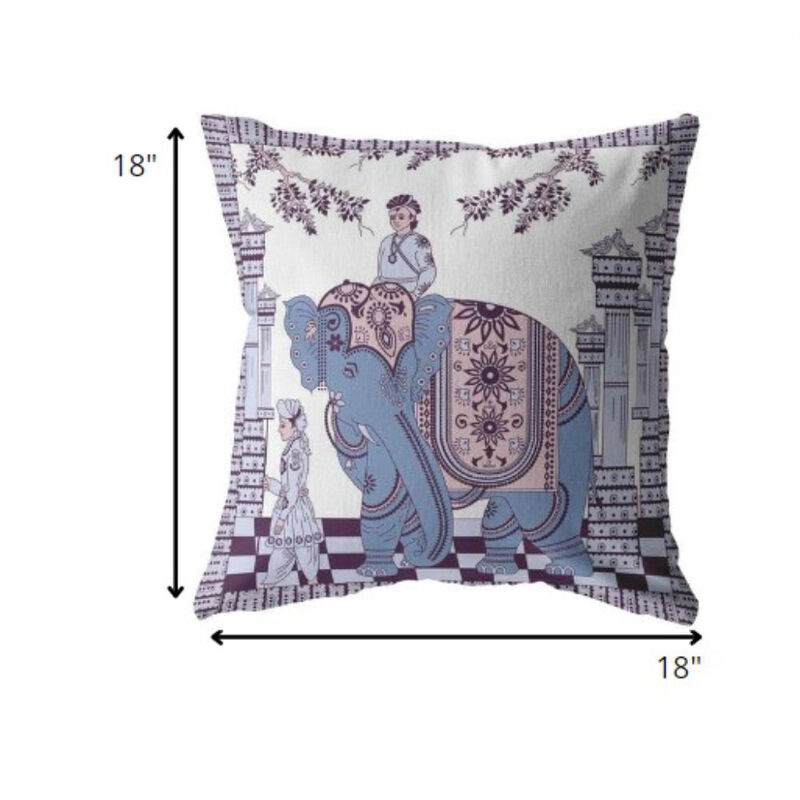 Homezia 18"Blue Purple Ornate Elephant Zippered Suede Throw Pillow