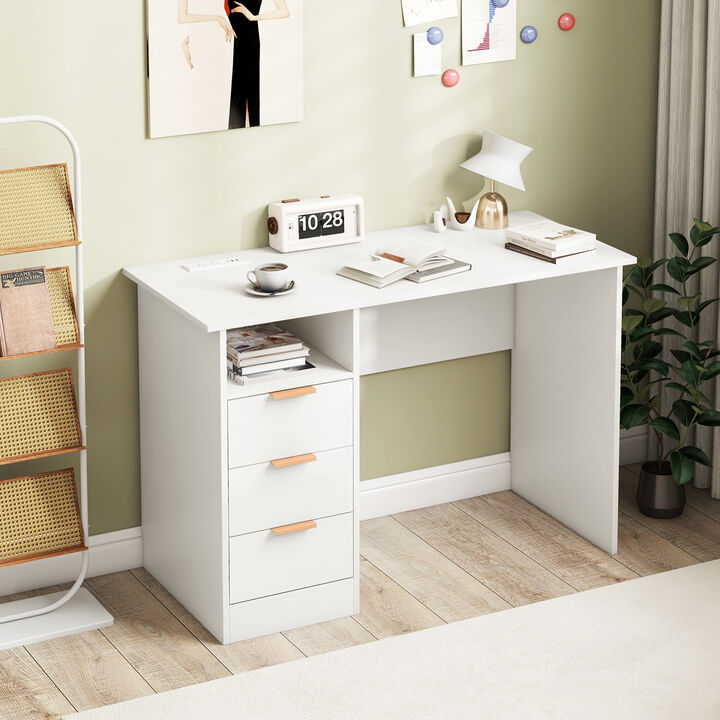 Space-Saving Home Office Desk with Power Outlet and Multiple Drawers