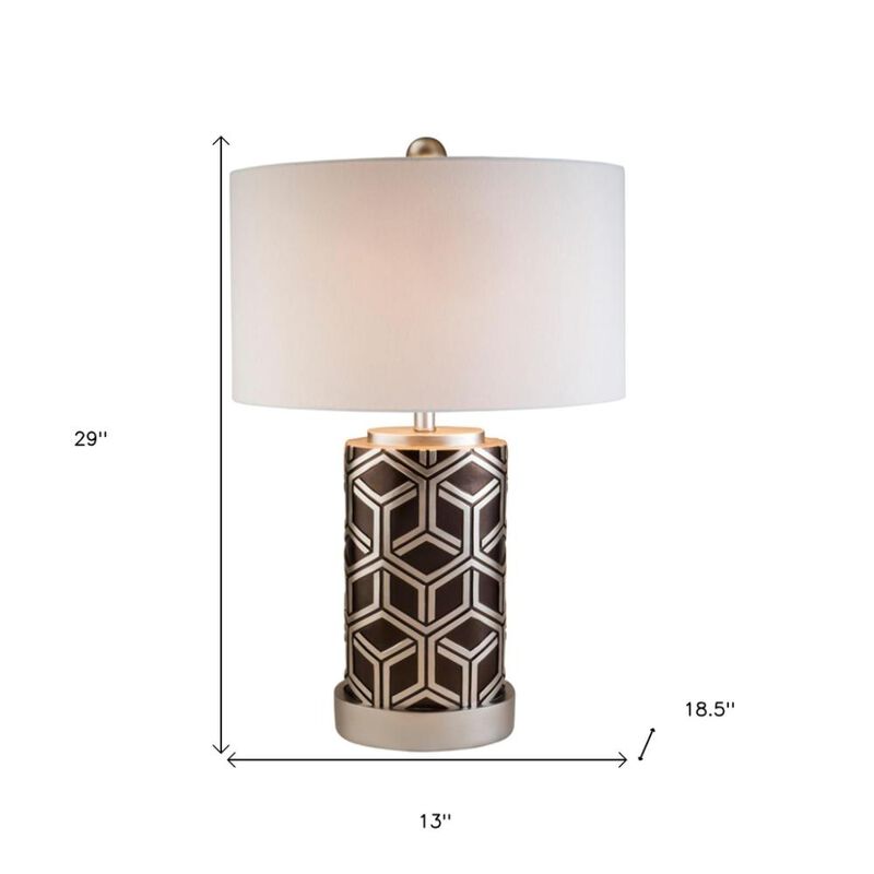 Hivvago Deep Brown and Silver Geo Weave Table Lamp