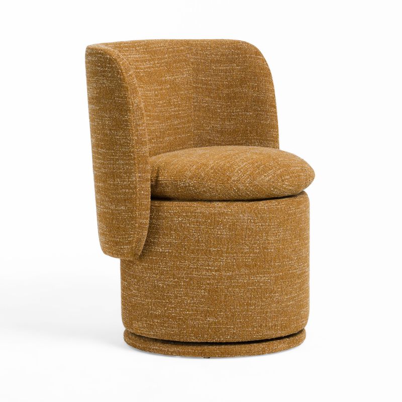 Reno Nori 26 Inch Swivel Dining Chair, Yellow Polyester, Solid Poplar Wood - Benzara image number 2