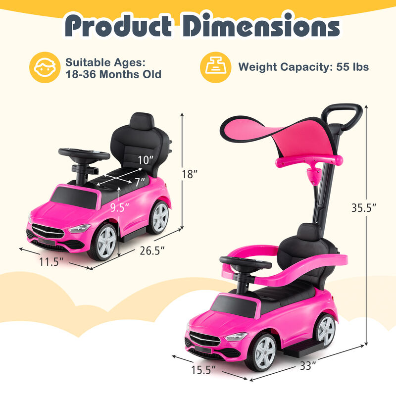 3 in 1 Toddler Ride On Push Car with Canopy Sliding Function and Stroller image number 2