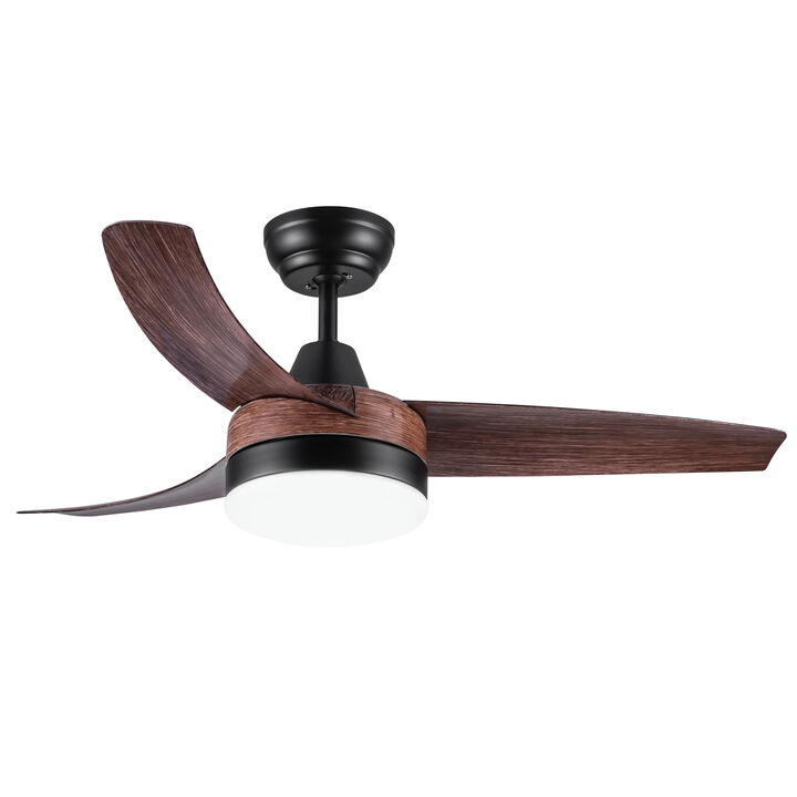 42 Inch Ceiling Fan with LED Light & Remote, Rustic Brown Wood Grain ABS Blades, 6-Speed