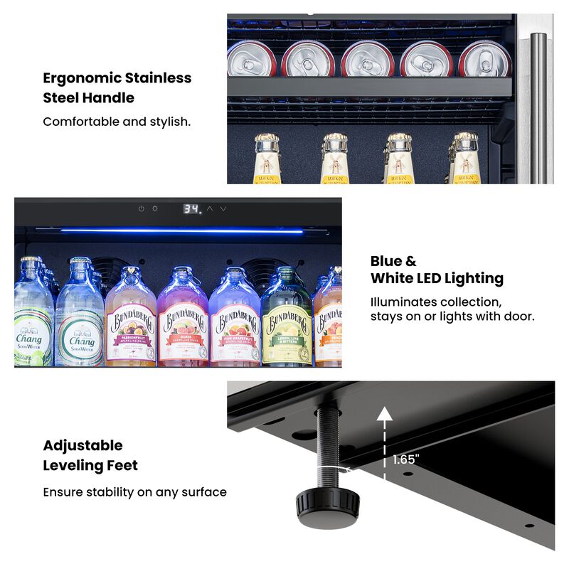 24 inch Beverage Refrigerator fridge,Freestanding or Built-In 373 Cans Beverage cooler with Glass Door for Home,Bar image number 5