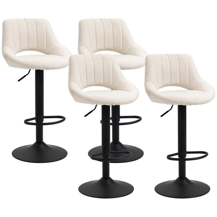 Modern Bar Stools, Swivel Bar Height Barstools Chairs with Adjustable Height, Round Heavy Metal Base, and Footrest, Set of 4, Cream White
