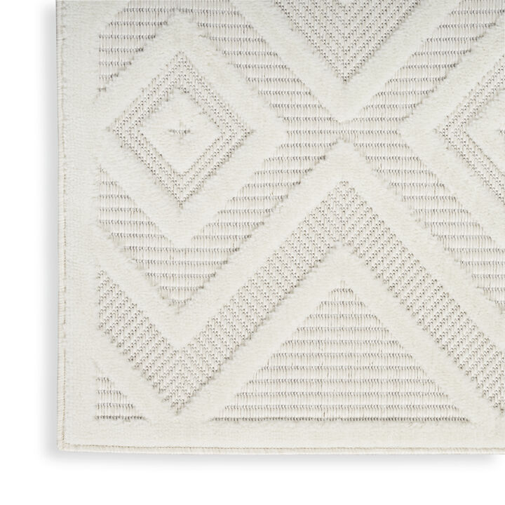 HomeRoots 12' Ivory And White Geometric Indoor Outdoor Runner Rug