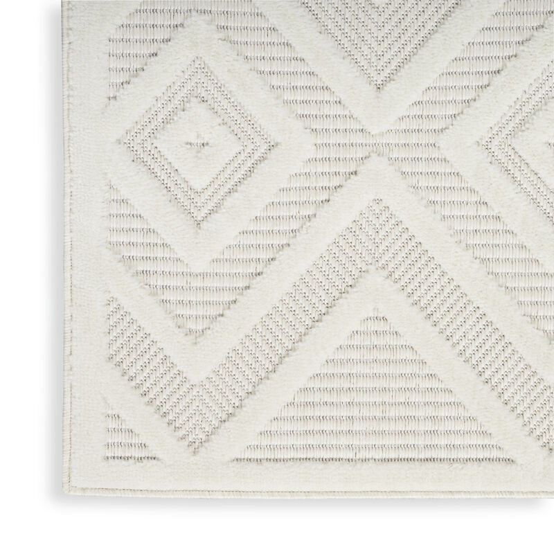 HomeRoots 12' Ivory And White Geometric Indoor Outdoor Runner Rug image number 0
