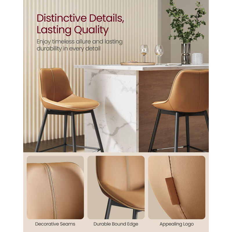 Set of 2 Bar Height Stools &ndash; Modern Tall Chairs with Back Support & Sturdy Base for Home Bar or Countertop