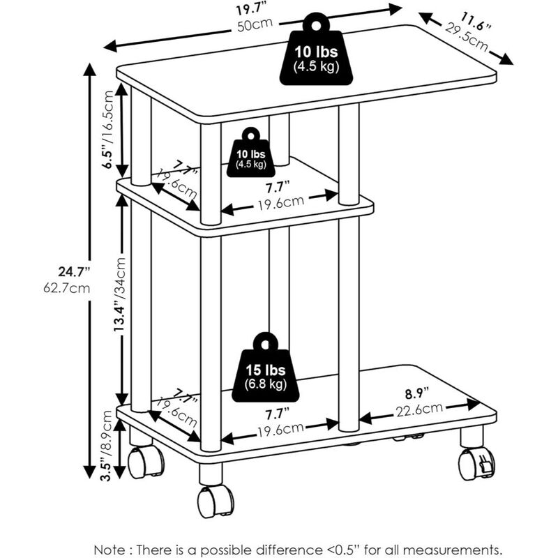 Turn-N-Tube U Shape Sofa End Table, Side Table with Casters