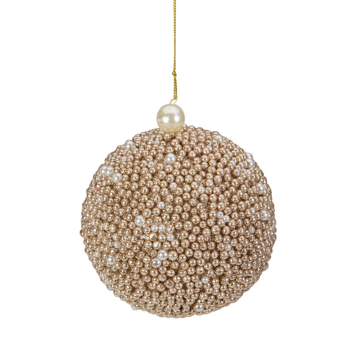4" Gold Glitter Beaded Christmas Ball Ornament