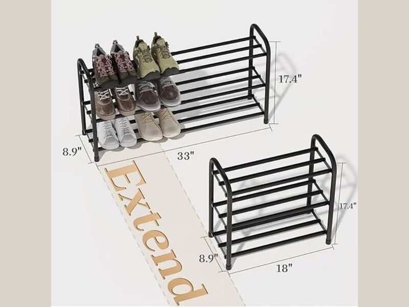 Entryway Metal Shoe Organizer 3 Tier Adjustable Shelves Closet Storage Black image number 2
