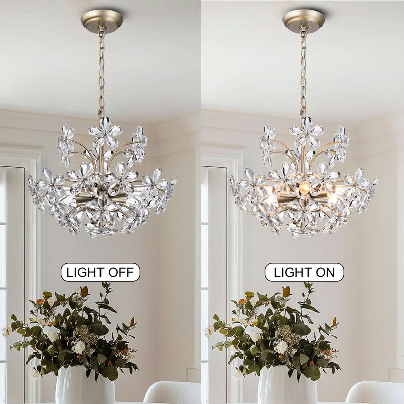 Estela 6-Light 17.7" Brushed Silver-ish Champagne Flower Crystal Chandelier image number 8