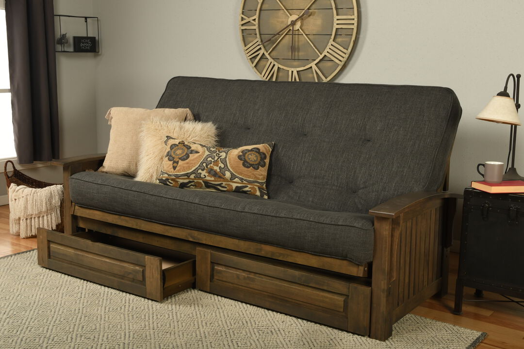 Queen-size Washington Futon with Storage Drawers and Linen Charcoal Mattress