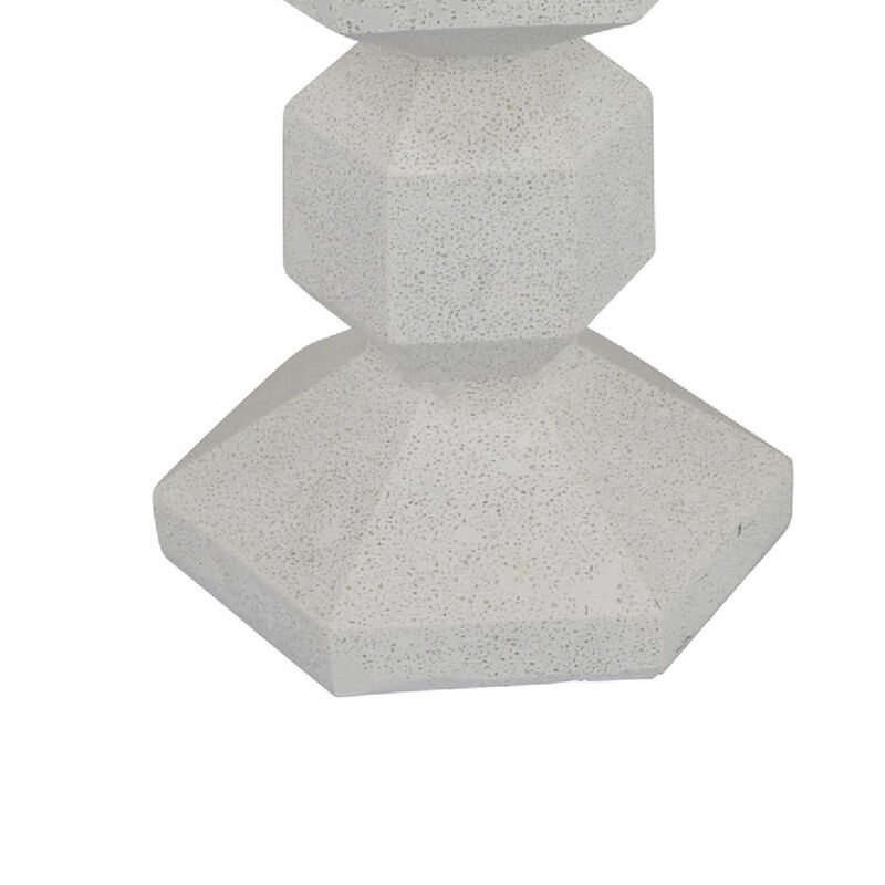 Tabletop Pillar Candle Stand, Stacked Geometric Shapes, White Resin 18 Inch image number 6