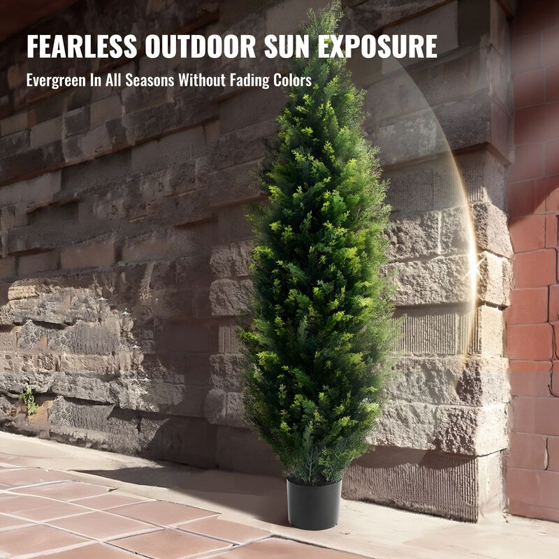 Set of 2 Artificial Cedar Topiary Trees with Pots UV Resistant Faux Evergreen Home Decor-Green image number 4