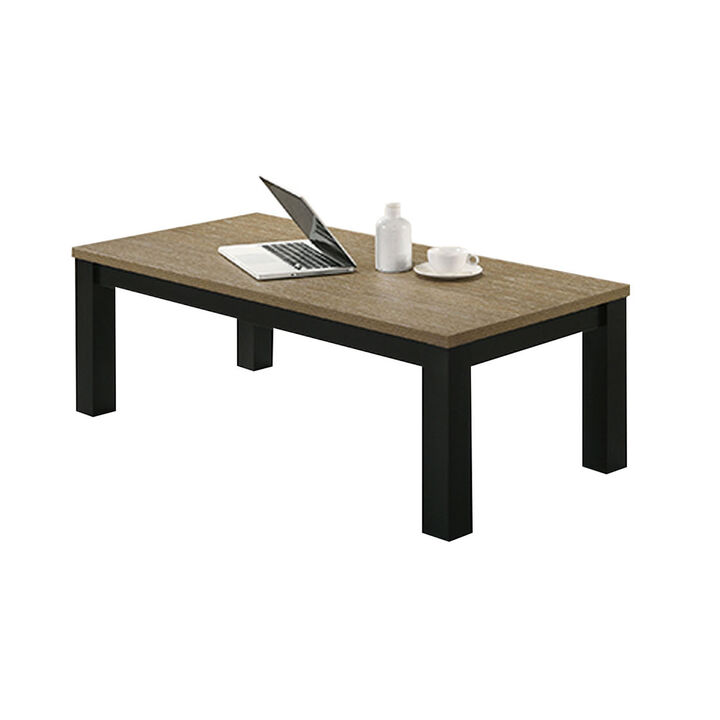 Tex 3pc Coffee and Side End Table Set, Brown Top, Black Wood Legs