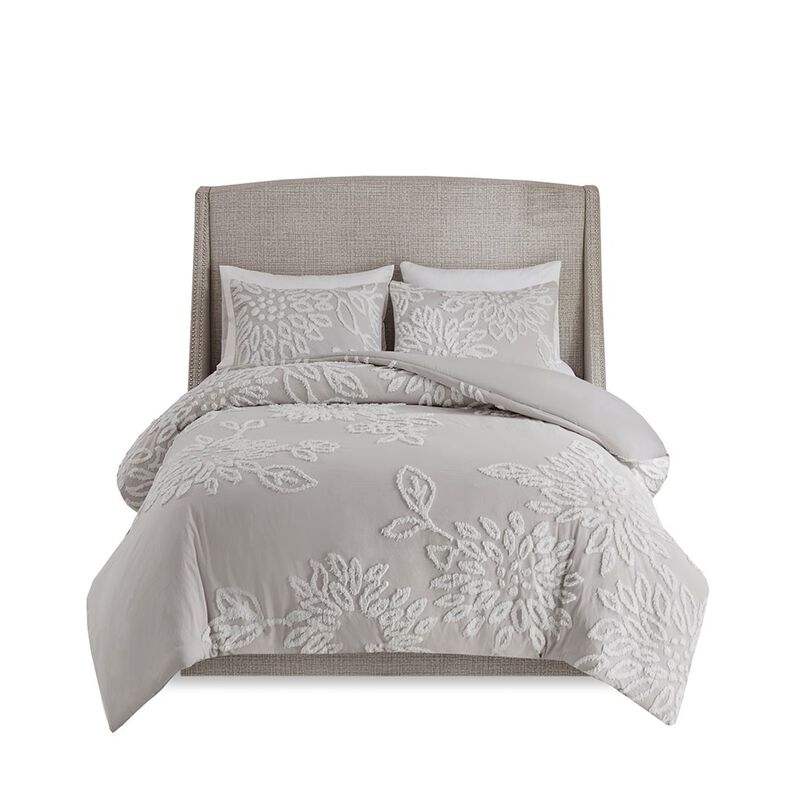 Gracie Mills Anita 3-Piece Tufted Cotton Chenille Floral Duvet Cover Set