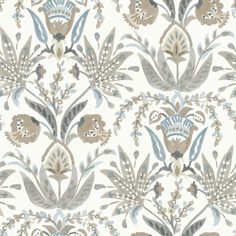 Seaside Jacobean Taupe & Blue Wallpaper image number 0