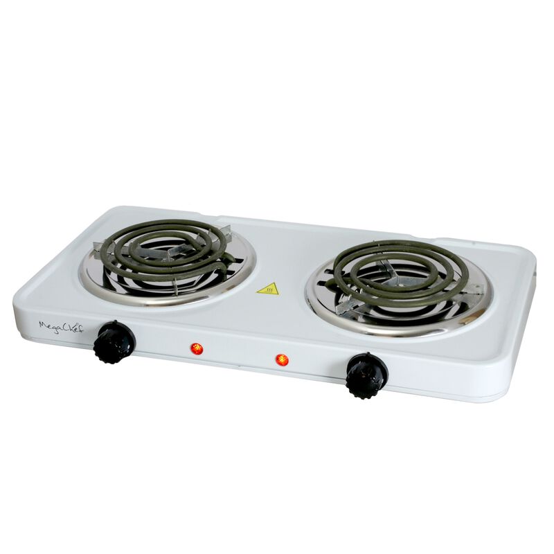 MegaChef Electric Easily Portable Ultra Lightweight Dual Coil Burner Cooktop Buffet Range in White