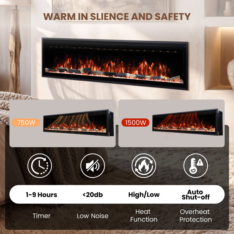 Mondawe 72" Smart Electric Fireplace with 13 Flame Colors, WiFi & Voice Control, LED Ember Bed & Remote image number 6