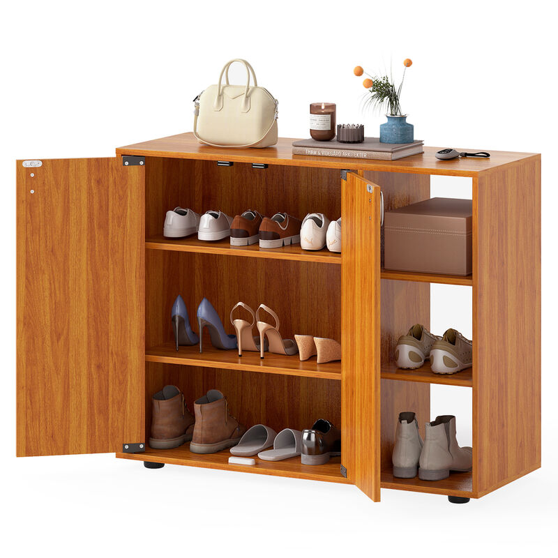 Entryway 3-Tier Shoe Cabinet with Doors and Customizable Open Shelves image number 3