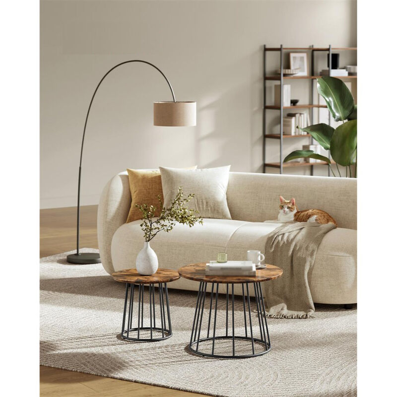 Modern Coffee Table Duo &ndash; Set of 2 Round Tables with Steel Base for Elegant and Functional Living Rooms