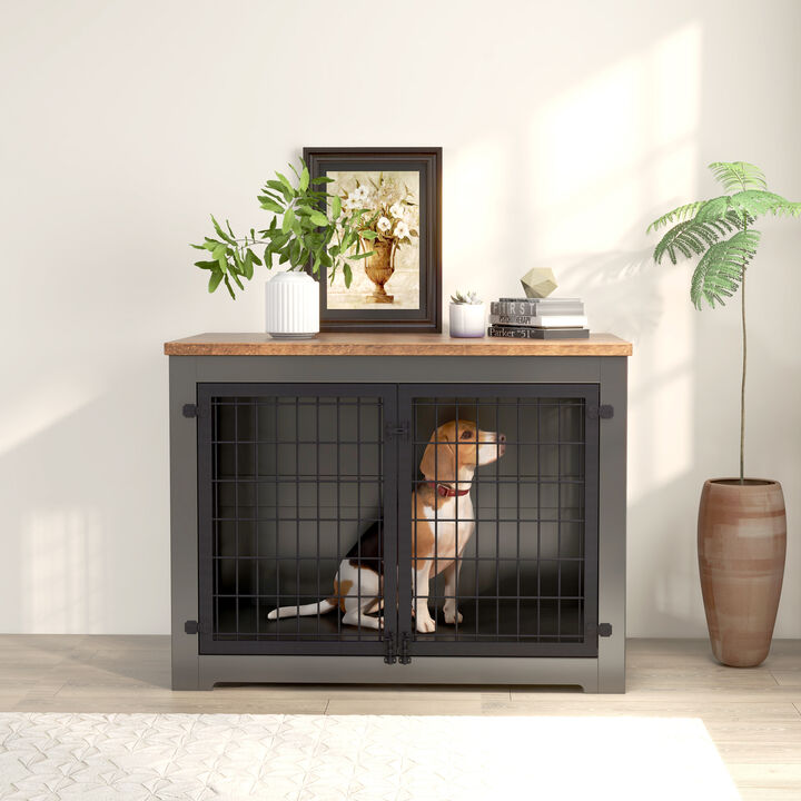 Furniture style dog cage, wooden dog cage, double door dog cage, side cabinet dog cage, Dog crate