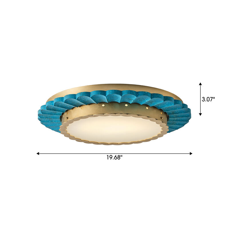 19.7" Coastal Gold Integrated LED Dimmable Flush Mount Ceiling Light with Teal Pleated Design for Bedroom, Dining Room or Entryway image number 5