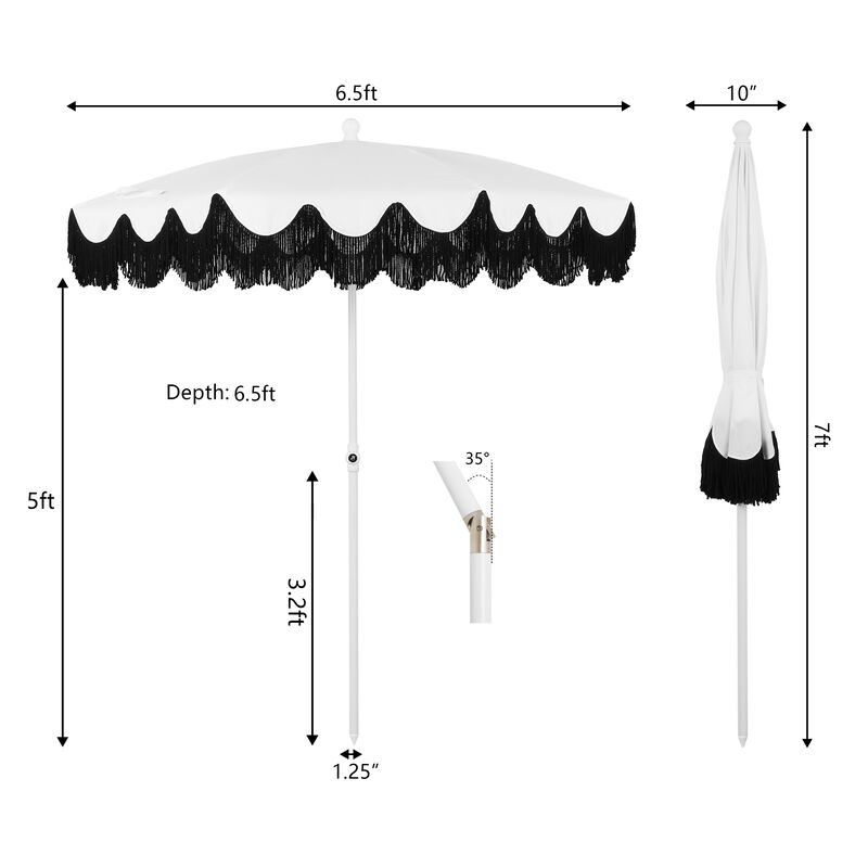 Mariner 6.5 ft. Classic Cottage Fringe Tassel Market Beach Umbrella with Push Button Tilt, Wind Vent and UV Protection, and Carry Bag image number 3